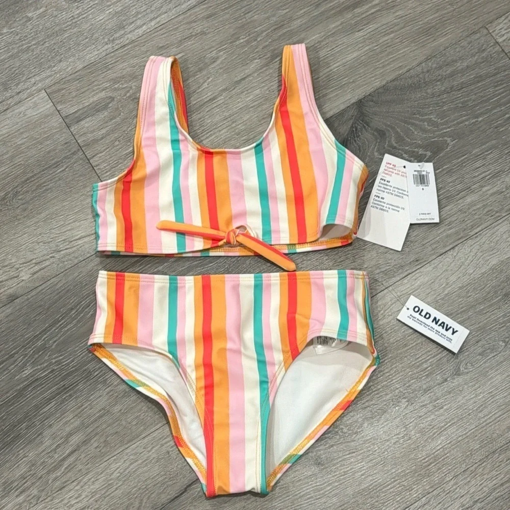 Girls Bikini Swimsuit 2 piece Set Colorful Stripe Old Navy Small 6-7